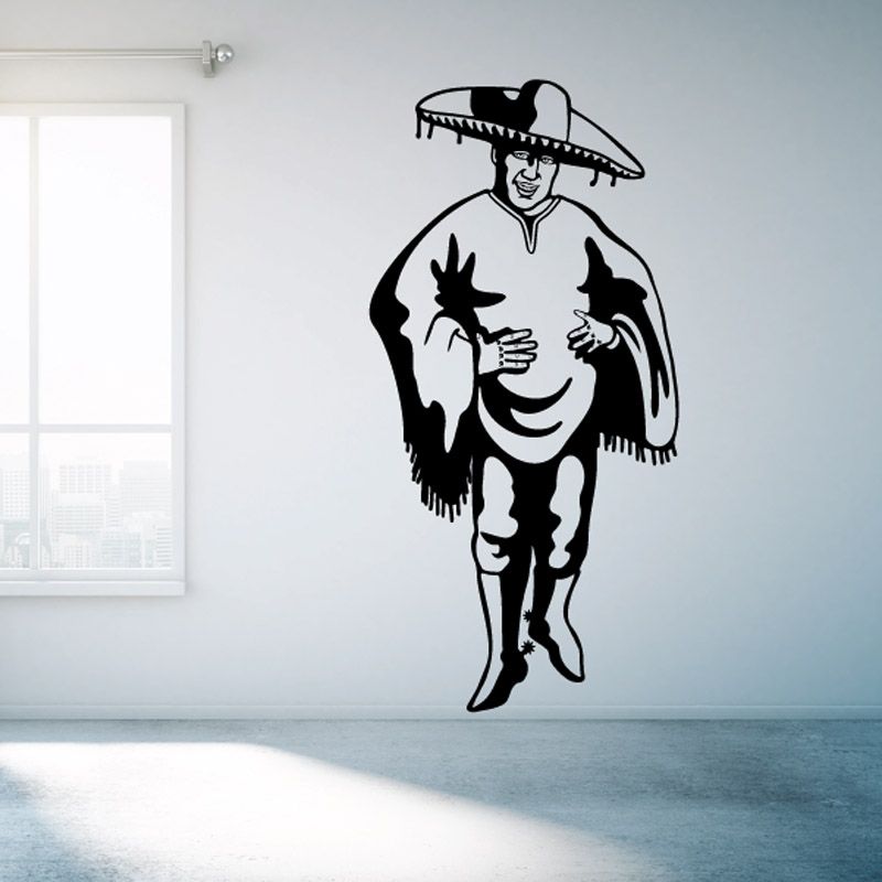Rodeo wall decal: black cowboy cartoon with sombrero and open arms