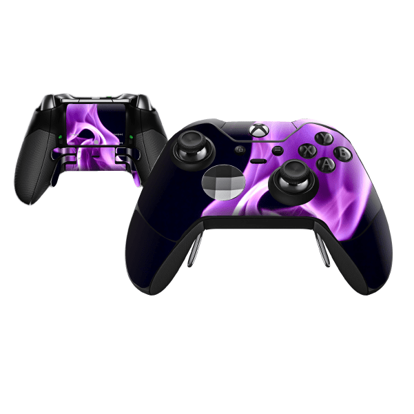 Xbox Elite controller skin wrap, purple flame pattern on front shell and grips