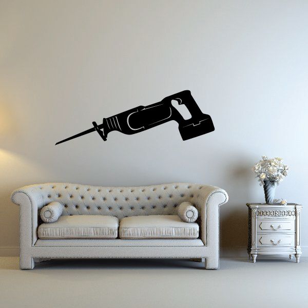 Mini electric sawzall decal of a black electric reciprocating saw with cord