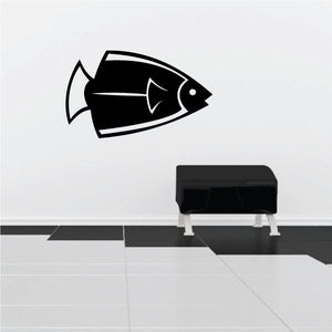 Minimal fish head arrow decal, black with white dot