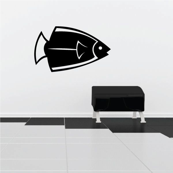 Minimal fish head arrow decal, black with white dot