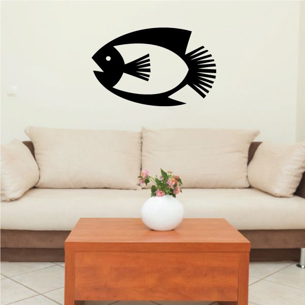 Black and white bass fish wall decal with curved fin and tail