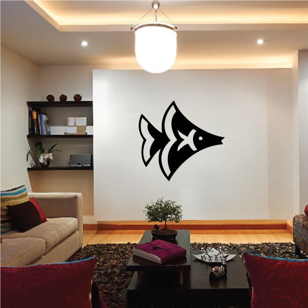 Black minimalist fish wall decal with two fins and whisker detail