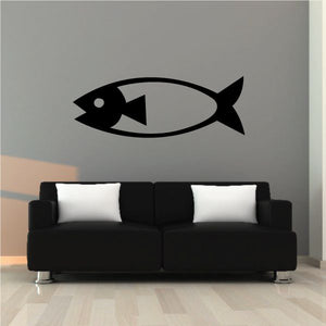 Minimal fish design decal, black outline with triangle body and eye, wall sticker.