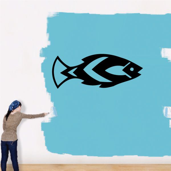 Black and teal fish decal with simple graphic pattern
