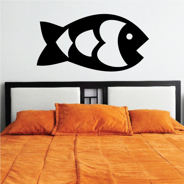 Black and white fish wall decal with rounded scale pattern