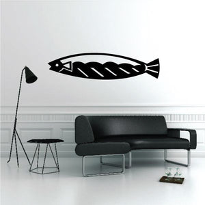 Minimal trout wall decal, black fish with white stripe details.