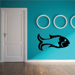 Goldfish wall decal with black fish silhouette and three white rings