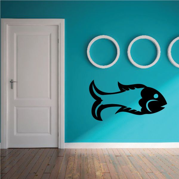 Goldfish wall decal with black fish silhouette and three white rings