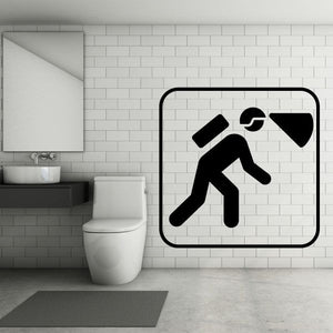 Mining sign decal with black worker pick icon on white square with rounded border