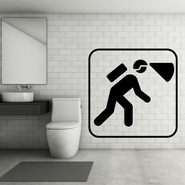 Mining sign decal with black worker pick icon on white square with rounded border