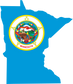 Minnesota state flag sticker in blue state shape with circular seal graphic