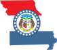 Missouri flag shape sticker with circular seal and white stars
