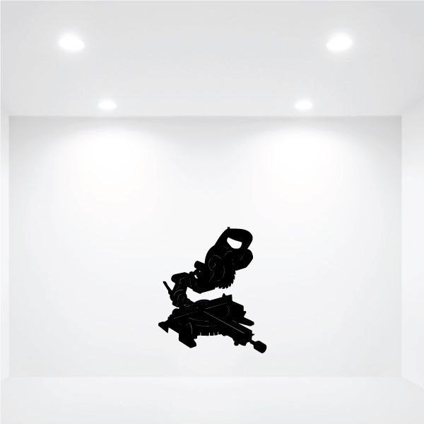 Miter saw decal, black silhouette of a miter saw and blade guard