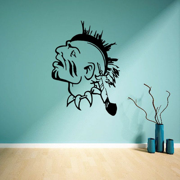 Black mohawk Native American head decal with facial features in profile
