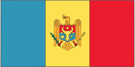 Moldova flag sticker with blue-yellow-red vertical stripes and central coat of arms