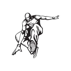 Parkour decal of a black-outlined runner in a crouch pose