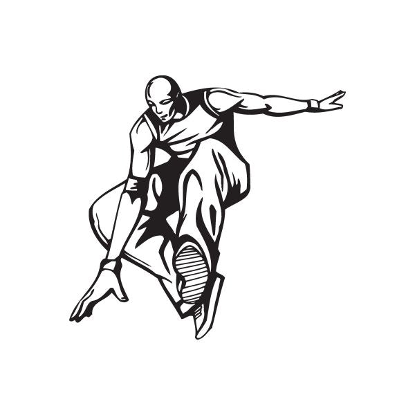 Parkour decal of a black-outlined runner in a crouch pose