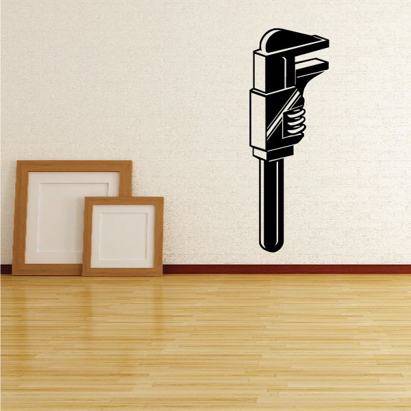 Monkey wrench decal sticker, black line art wrench graphic