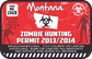 Red zombie hunting permit sticker with biohazard symbol and Montana text