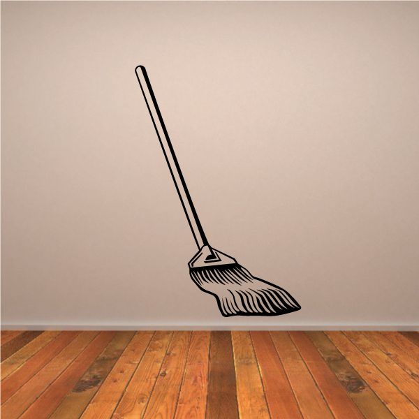 Black mop decal with angled handle and striped brush head