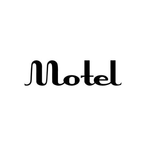 Vinyl decal sticker with black "Motel" lettering