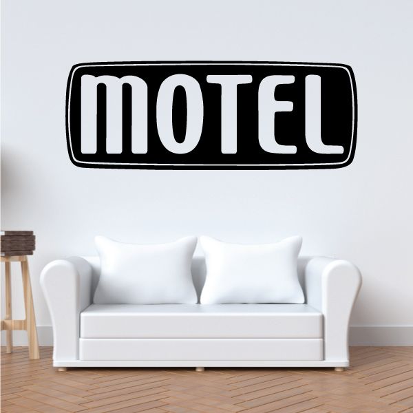 Vinyl wall decal with MOTEL logo on black rectangle