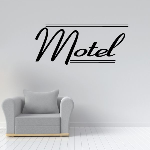 Vinyl wall decal with black 'Motel' script text