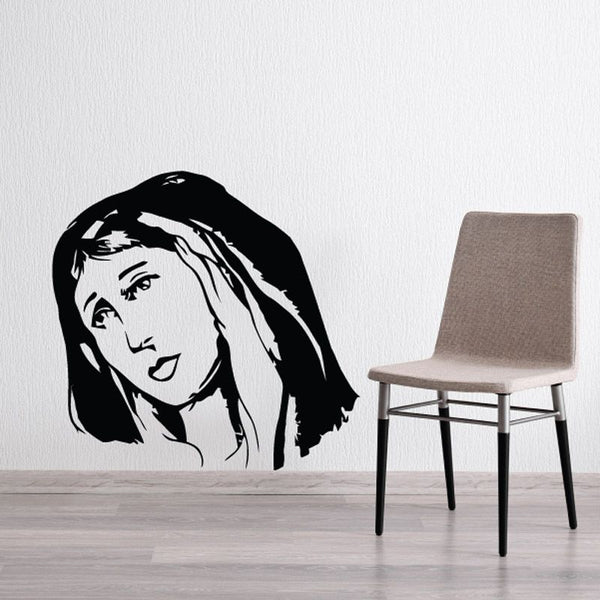 Black portrait face wall decal with detailed line-art features