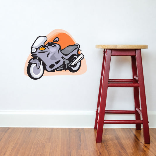Motorcycle wall decal vinyl sticker with orange sun circle