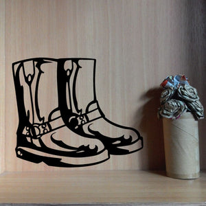 Motorcycle boot decal with bold black boot outline and sole details