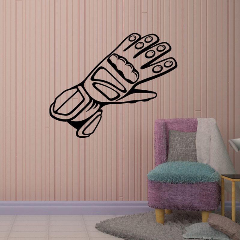 Motorcycle full glove wall decal, black line art on light background
