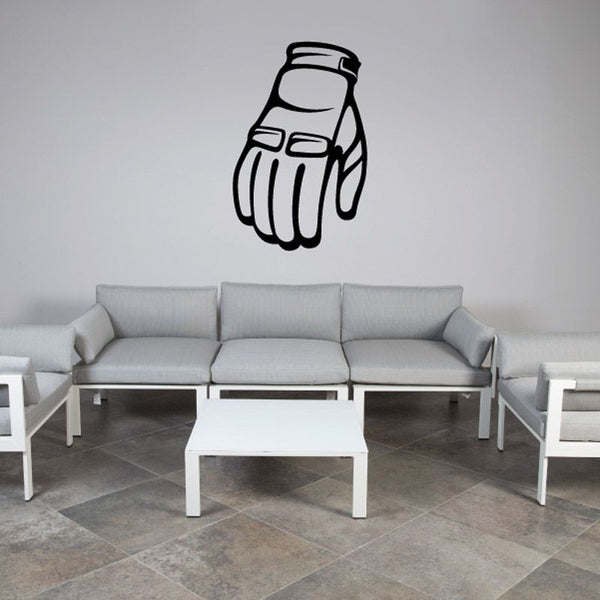 Motorcycle glove decal with black outlined riding glove icon