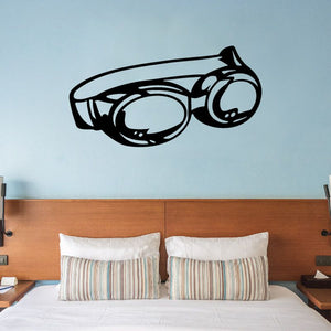 Motorcycle goggles decal with black outline and transparent lens shapes