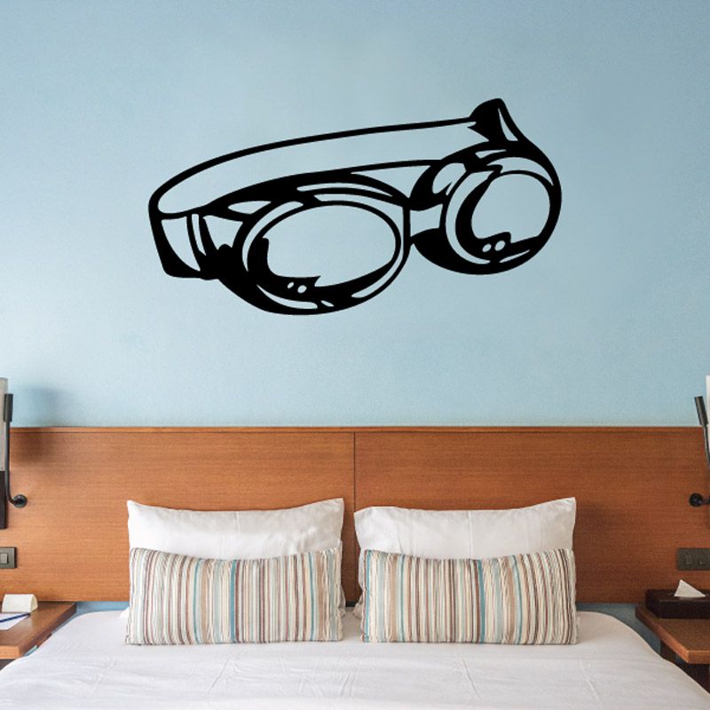 Motorcycle goggles decal with black outline and transparent lens shapes