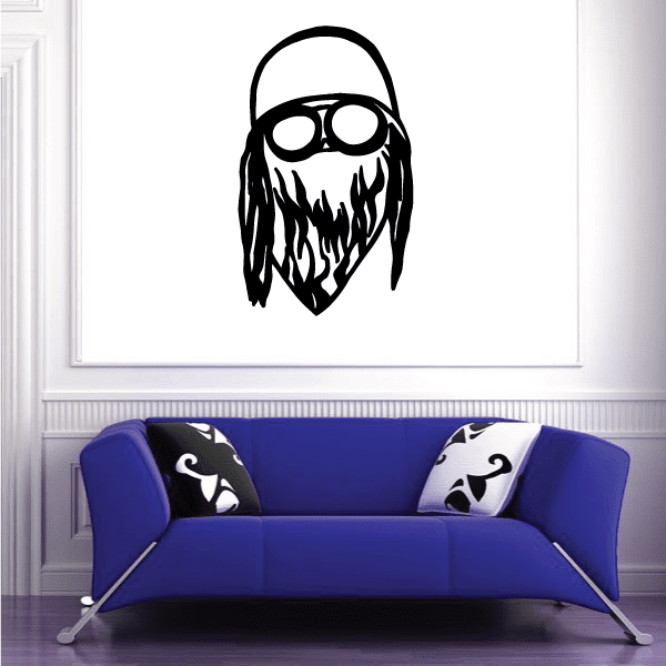 Motorcycle rider head decal with bandana, black and white graphic