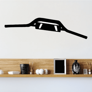 Motorcycle handlebar decal, black with white highlight stripe and center graphic