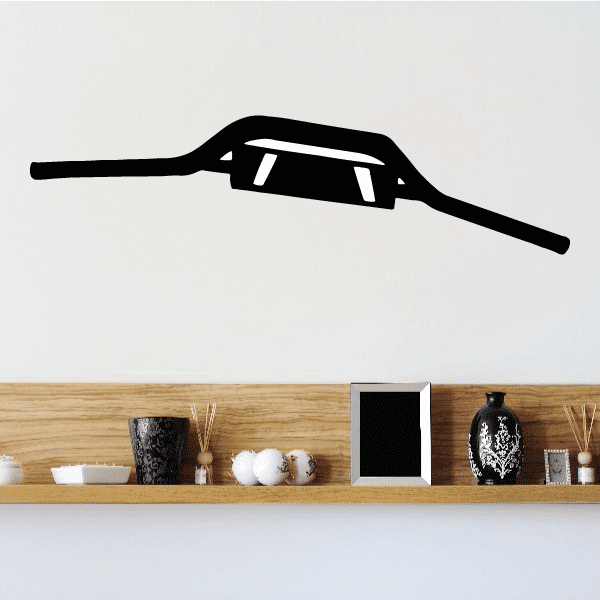 Motorcycle handlebar decal, black with white highlight stripe and center graphic