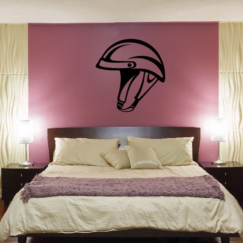 Motorcycle helmet wall decal with strap graphic