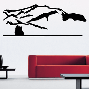 Black motorcycle racer and mountain landscape wall decal silhouette