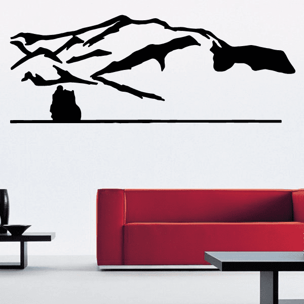 Black motorcycle racer and mountain landscape wall decal silhouette