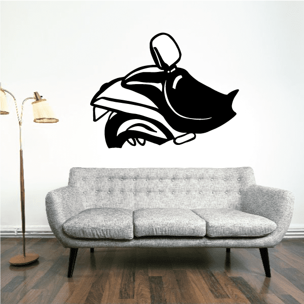 Black motorcycle seat and fender decal sticker with side profile rider silhouette