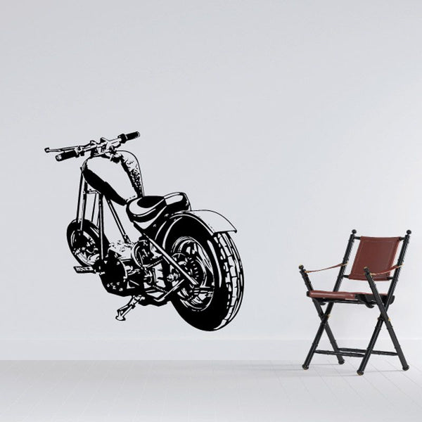 Black motorcycle sketch vinyl wall decal with detailed engine and wheels