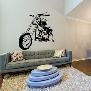 Black motorcycle sketch wall decal with detailed handlebars and wheels