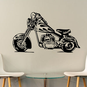 Motorcycle wall decal: black sketch of a chopper-style motorcycle.