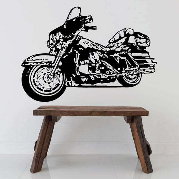 Black motorcycle sketch vinyl wall decal with detailed side view design