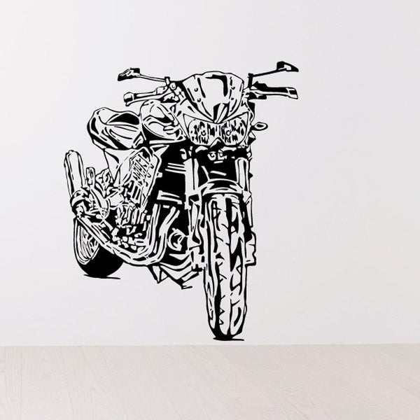Motorcycle sketch wall decal, black line art vinyl sticker
