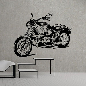 Motorcycle wall decal vinyl sticker, black sketch of a sport bike with exhaust pipe.