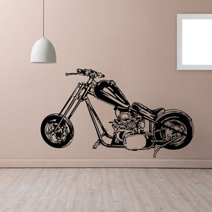 Motorcycle wall decal with black vintage sketch, vinyl graphic