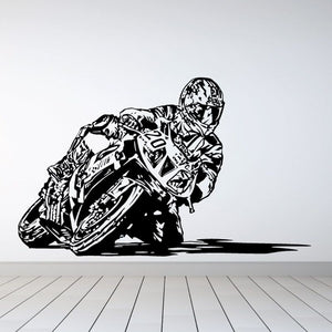 Motorcycle rider sketch wall decal, black vinyl outline with bold lines